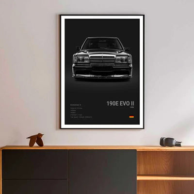 Poster toile Mercedes AMG 300 SL noir et blanc - vue de trois-quarts - Becquet Voiture