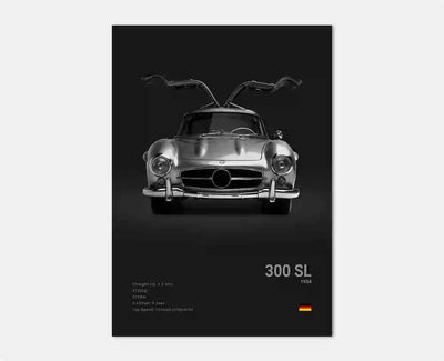 Poster toile Mercedes AMG 300 SL noir et blanc - vue rapprochée 2 - Becquet Voiture