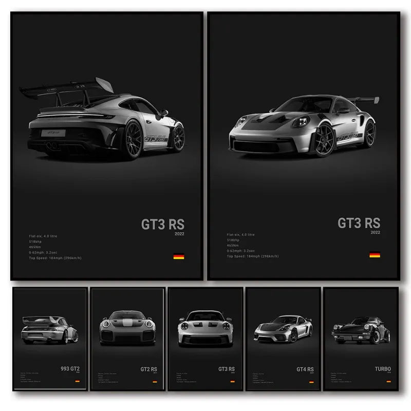 Poster toile Porsche 911 collection - vue de face - Becquet Voiture