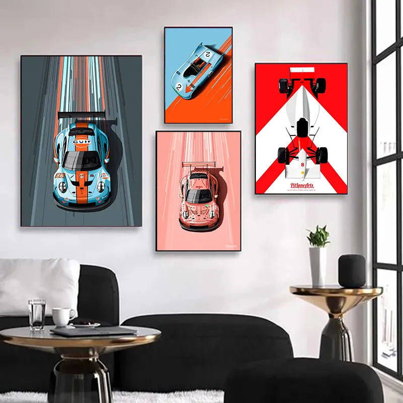 Poster toile vintage F1 24h du Mans Porsche Mazda McLaren - vue de face - Becquet Voiture