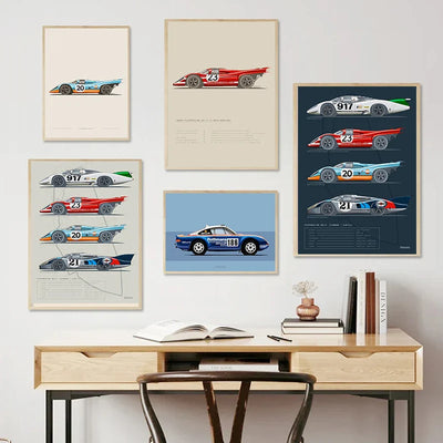 Poster toile vintage F1 24h du Mans Porsche Mazda McLaren - vue de profil - Becquet Voiture