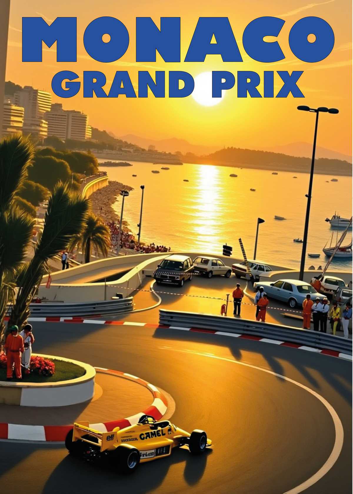 Poster vintage Formule 1 Monaco années 80 affiche murale rétro - vue de face - Becquet Voiture