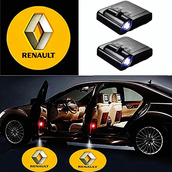 Projecteur de porte LED Renault 2x, logo projeté sans fil - vue de face - Becquet Voiture