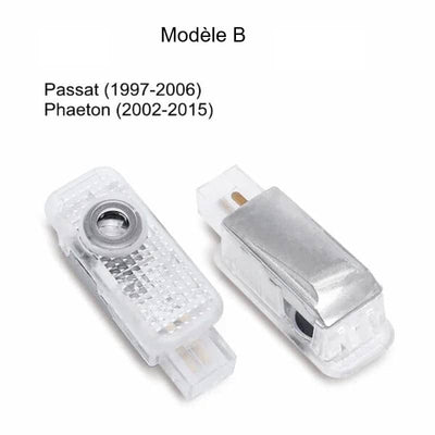 Projecteur LED de logo pour portière Volkswagen compatible Golf Passat - détail du montage - Becquet Voiture