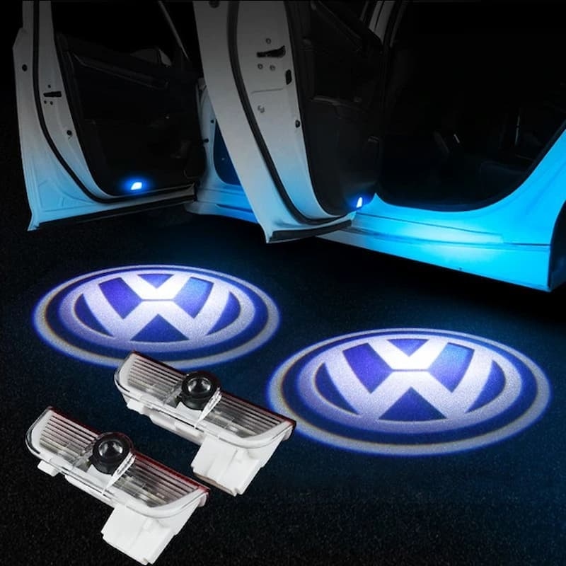 Projecteur LED de logo pour portière Volkswagen compatible Golf Passat - vue de face - Becquet Voiture
