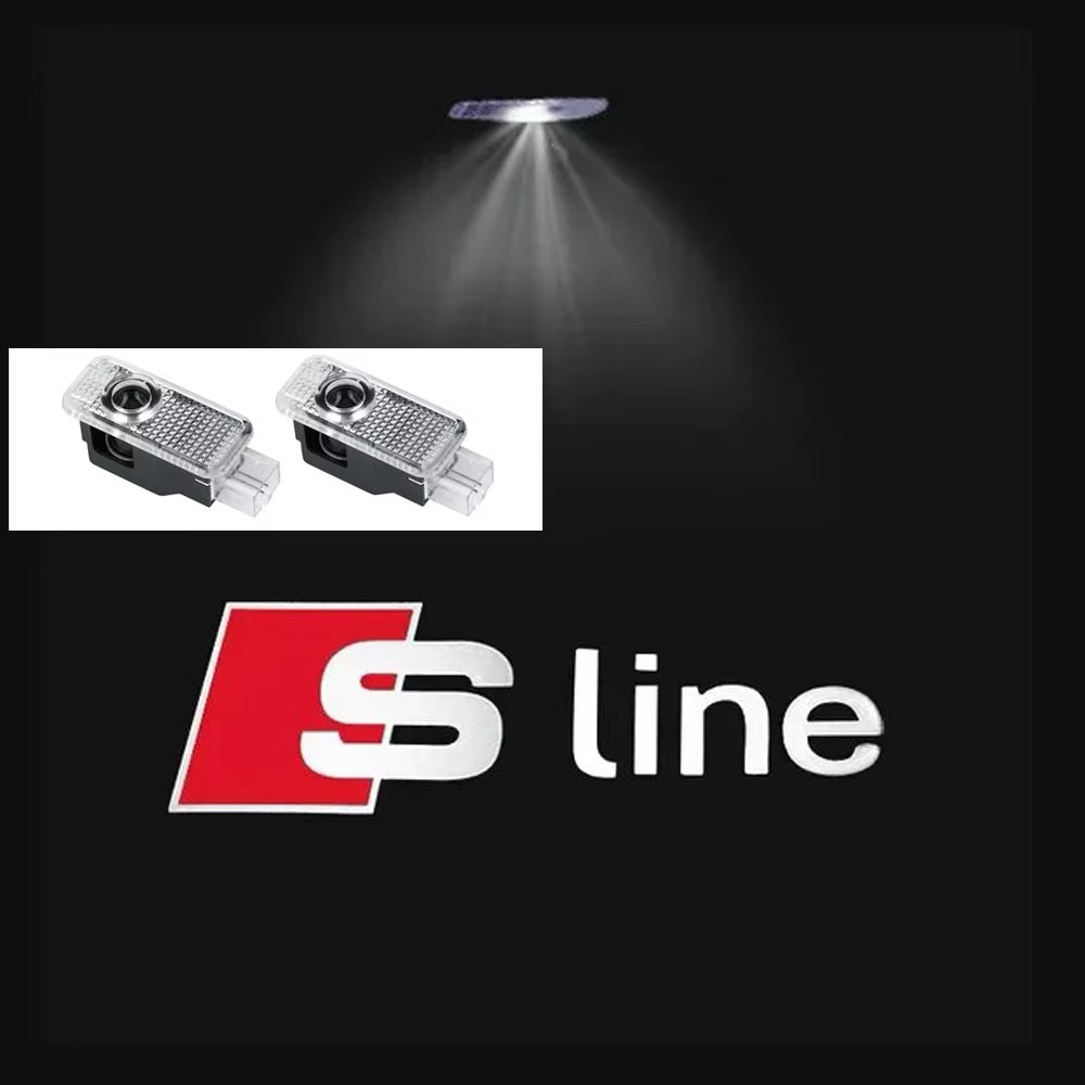 Projecteur logo porte voiture Audi S line - vue de face - Becquet Voiture