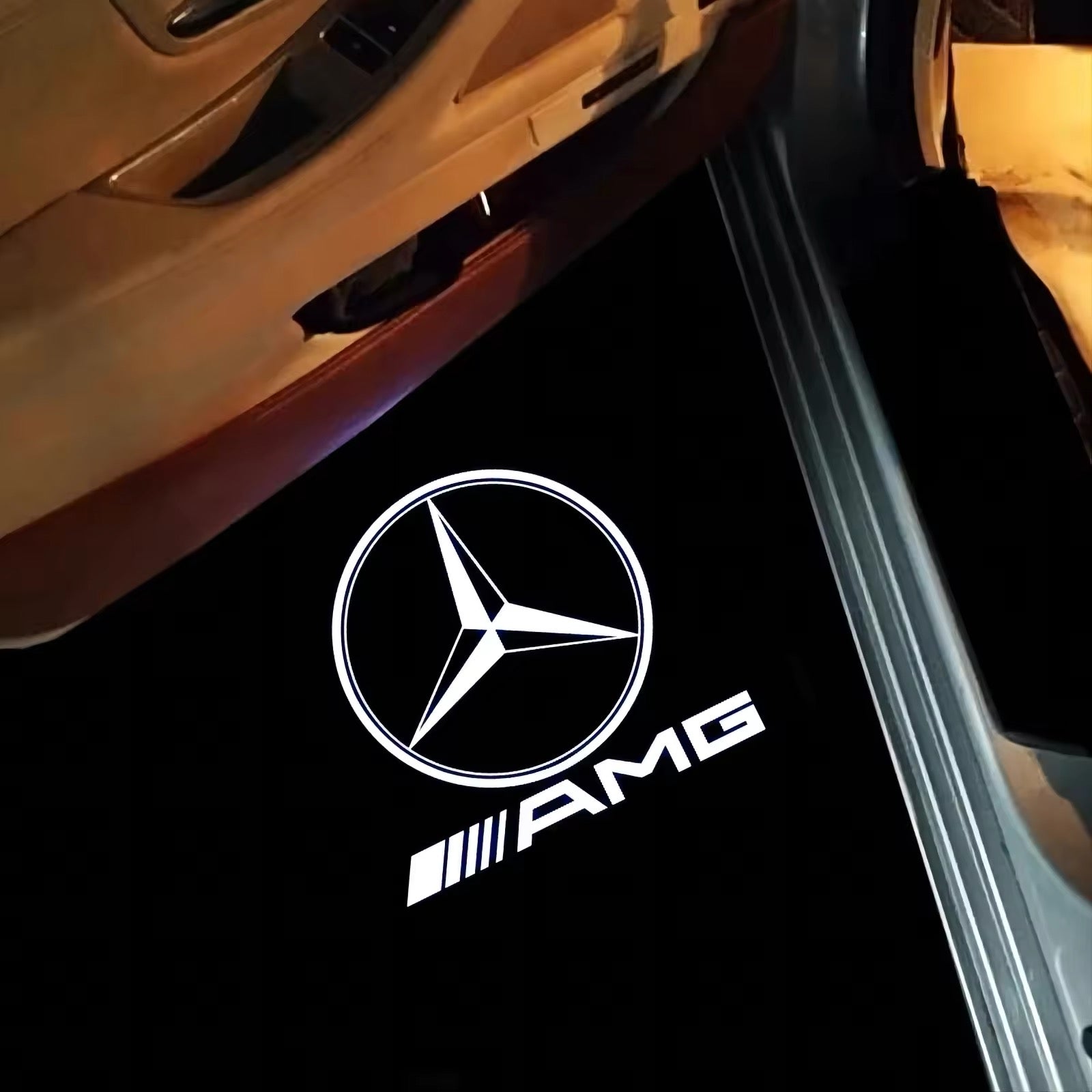 Projecteur logo porte voiture Mercedes Benz Etoile AMG - vue de face - Becquet Voiture