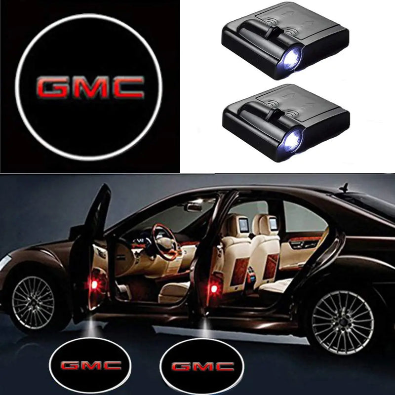 Projecteurs de porte LED GMC Logo sans fil 2 pièces - vue de face - Becquet Voiture