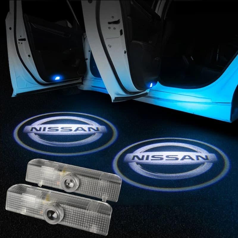 Projecteurs LED de logo pour portières Nissan - Paire universelle - vue de face - Becquet Voiture