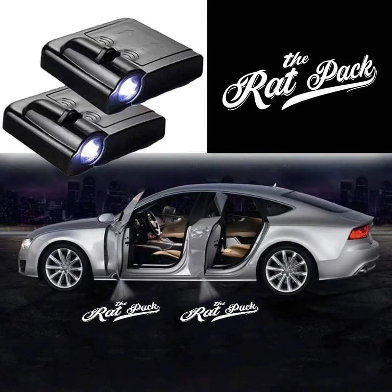Projecteurs LED de Porte Voiture The Rat Pack Logo 2x - vue de face - Becquet Voiture