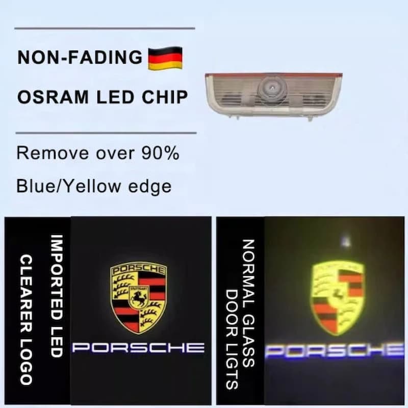 Projecteurs LED Portières Porsche Logo HD, Installation Plug-and-Play - vue arrière - Becquet Voiture
