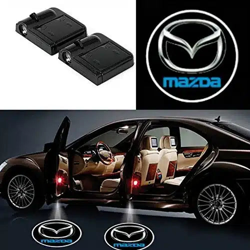 Projecteurs LED Sans Fil Porte Mazda Logo Kit 2 - vue de face - Becquet Voiture