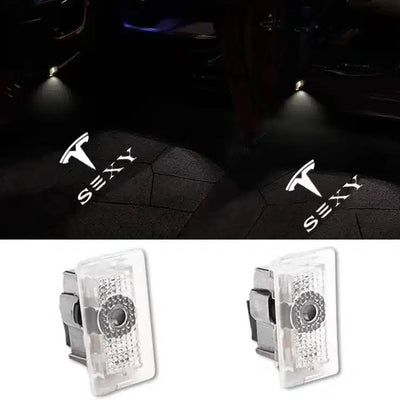 Projecteurs porte LED pour Tesla logo haute définition, 2 pcs - vue de face - Becquet Voiture