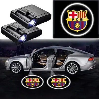 Projecteurs Porte Voiture FC Barcelona LED 2x Logo Durables - vue de face - Becquet Voiture