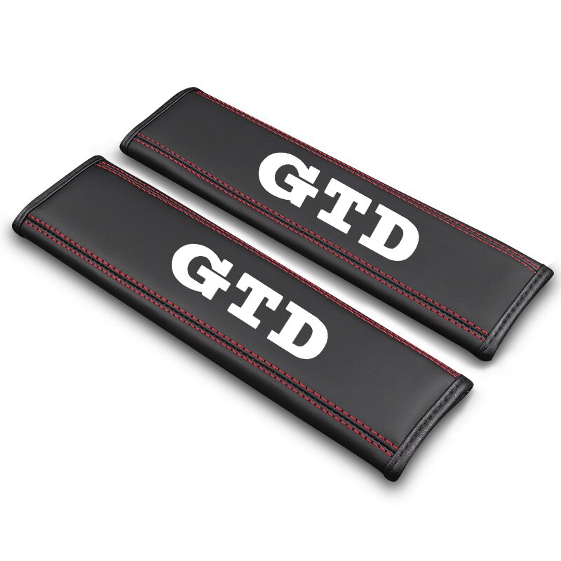 Protège Ceinture GTD Cuir Noir Rouge - vue de face - Becquet Voiture