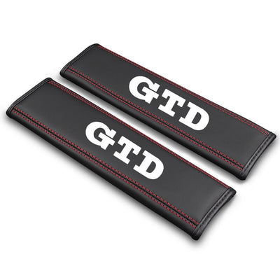 Protège Ceinture GTD Cuir Noir Rouge - vue de face - Becquet Voiture