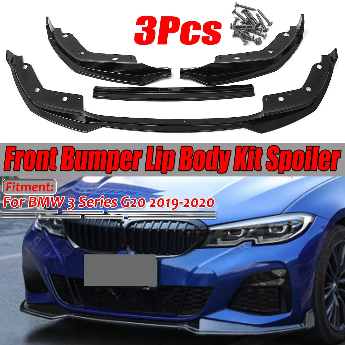 Séparateur de Pare-Chocs Avant BMW Série 3 G20 2019-2020 (Kit 3 Pièces) - vue de face - Becquet Voiture