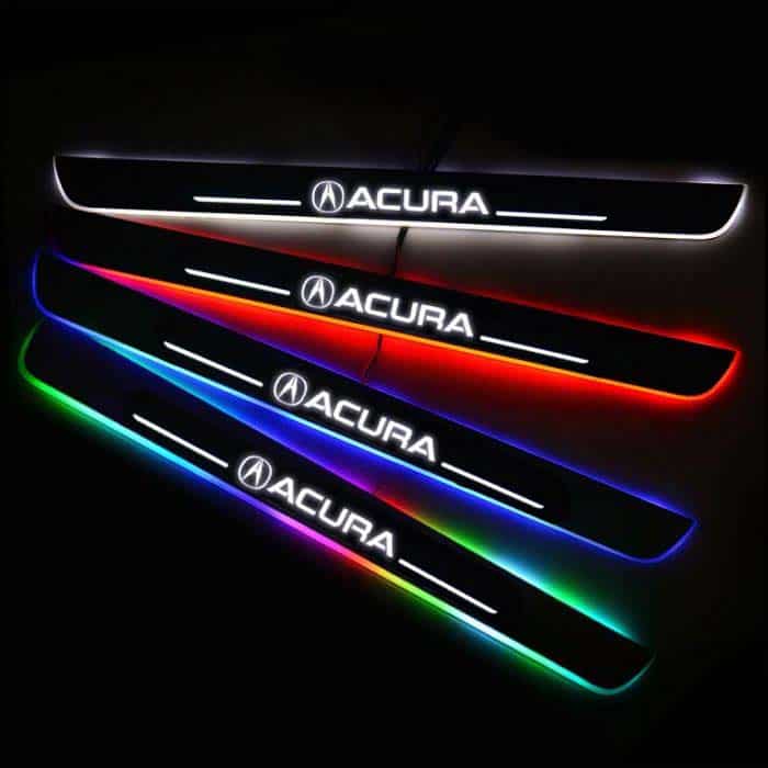 Seuils de porte LED Acura personnalisables étanches 7 couleurs - vue de face - Becquet Voiture