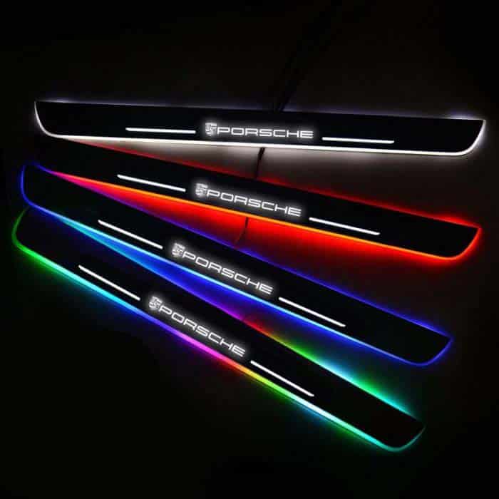 Seuils de Porte LED Porsche Sans Fil 7 Couleurs Personnalisés - vue de face - Becquet Voiture