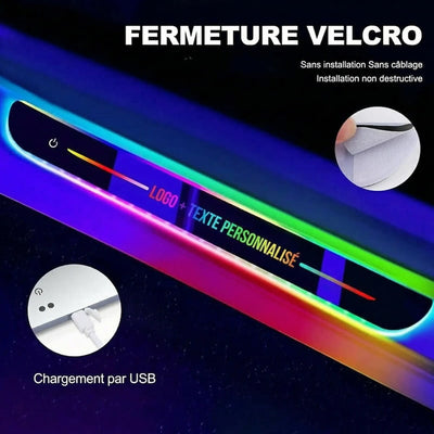 Seuils de Porte LED Toyota 7 Couleurs Aimantés Personnalisables - vue de dessus - Becquet Voiture