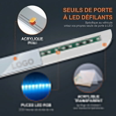 Seuils Porte Audi LED 7 couleurs, aimantés, IP67, 2/4 pcs - packshot studio - Becquet Voiture