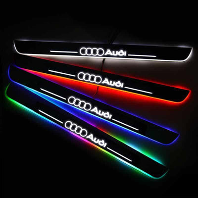 Seuils Porte Audi LED 7 couleurs, aimantés, IP67, 2/4 pcs - vue de face - Becquet Voiture
