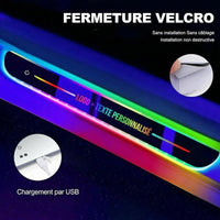 Seuils porte LED Corvette étanches logo personnalisable 7 couleurs - packshot studio - Becquet Voiture