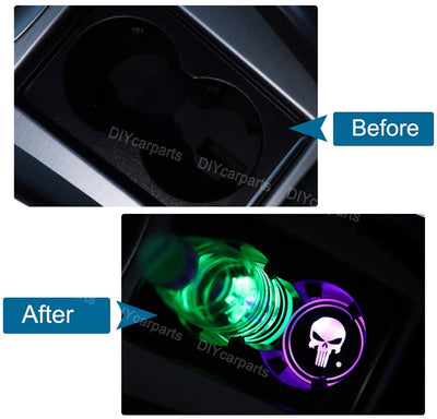 Porte-gobelet LED Skull tête de mort 7 couleurs USB éclairage voiture - vue 3