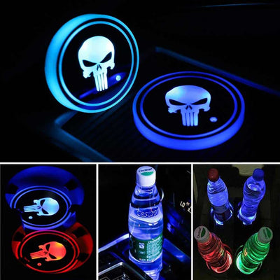 Porte-gobelet LED Skull tête de mort 7 couleurs USB éclairage voiture