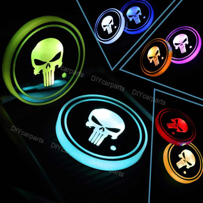 Porte-gobelet LED Skull tête de mort 7 couleurs USB éclairage voiture - vue 2