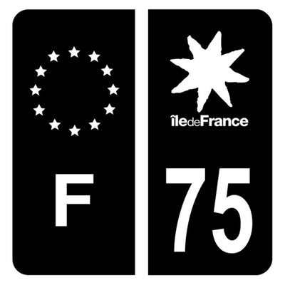 Sticker Plaque Immatriculation 75 Paris - vue de face - Becquet Voiture