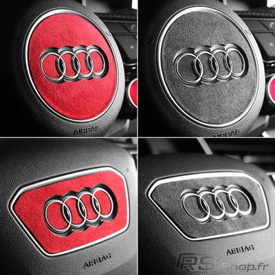 Sticker Volant Alcantara Audi Rouge Noir A3 A4 A5 A6 A7 A8 - vue rapprochée - Becquet Voiture