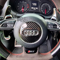 Sticker Volant Carbone Rond 3D Audi 77mm 93mm - détail du montage - Becquet Voiture