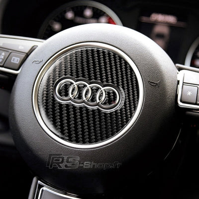 Sticker Volant Carbone Rond 3D Audi 77mm 93mm - packshot studio - Becquet Voiture