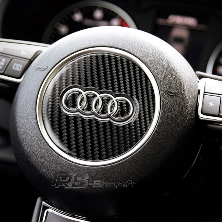 Sticker Volant Carbone Rond 3D Audi 77mm 93mm - packshot studio - Becquet Voiture