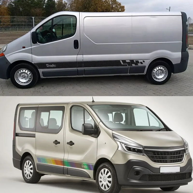 Stickers Renault Trafic Rayures Latérales - vue arrière - Becquet Voiture