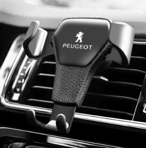 Support De Téléphone Peugeot À Pince Noir ABS - vue de face - Becquet Voiture