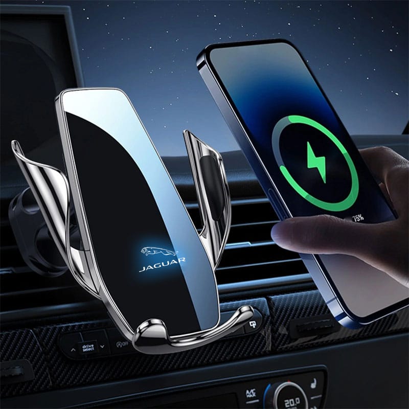 Support Téléphone Chargeur Sans Fil Jaguar 15W - vue de face - Becquet Voiture