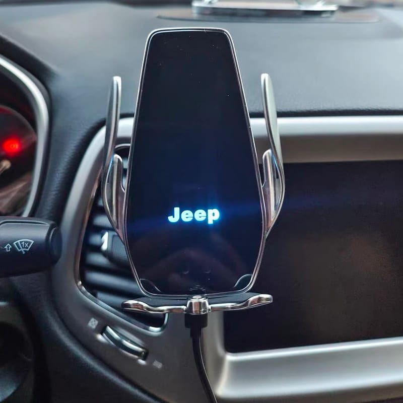 Support Téléphone Chargeur Sans Fil Jeep 15W - détail du montage - Becquet Voiture
