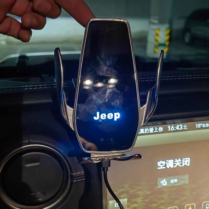 Support Téléphone Chargeur Sans Fil Jeep 15W - vue arrière - Becquet Voiture