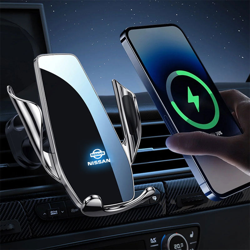 Support Téléphone Chargeur Sans Fil Nissan 15W Qi - vue de face - Becquet Voiture
