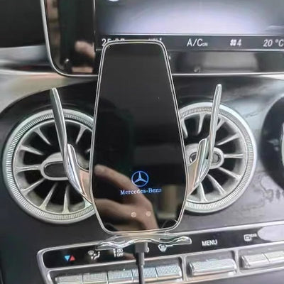 Support Téléphone Mercedes Chargeur Sans Fil 15W Ventilateur 360 - vue de profil - Becquet Voiture
