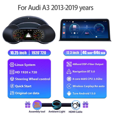 Tableau de Bord Numérique Audi A3 2013-2019 - vue de dessus - Becquet Voiture