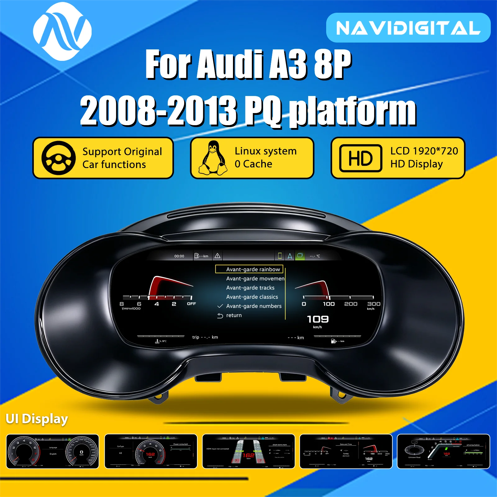 Tableau de Bord Numérique Audi A3 8P 2008-2013 (réf. 2) - vue de face - Becquet Voiture