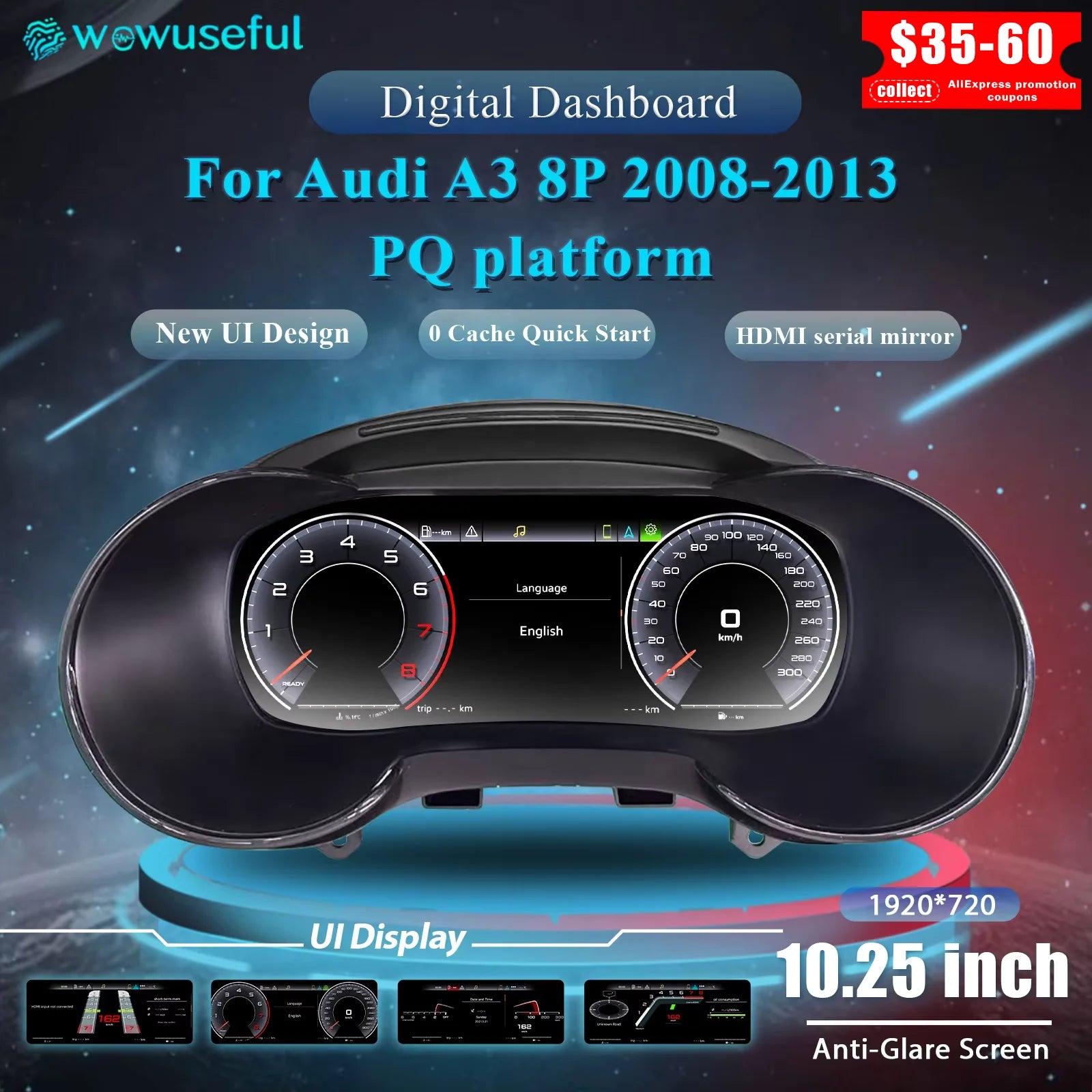 Tableau de Bord Numérique Audi A3 8P 2008-2013 - vue de face - Becquet Voiture