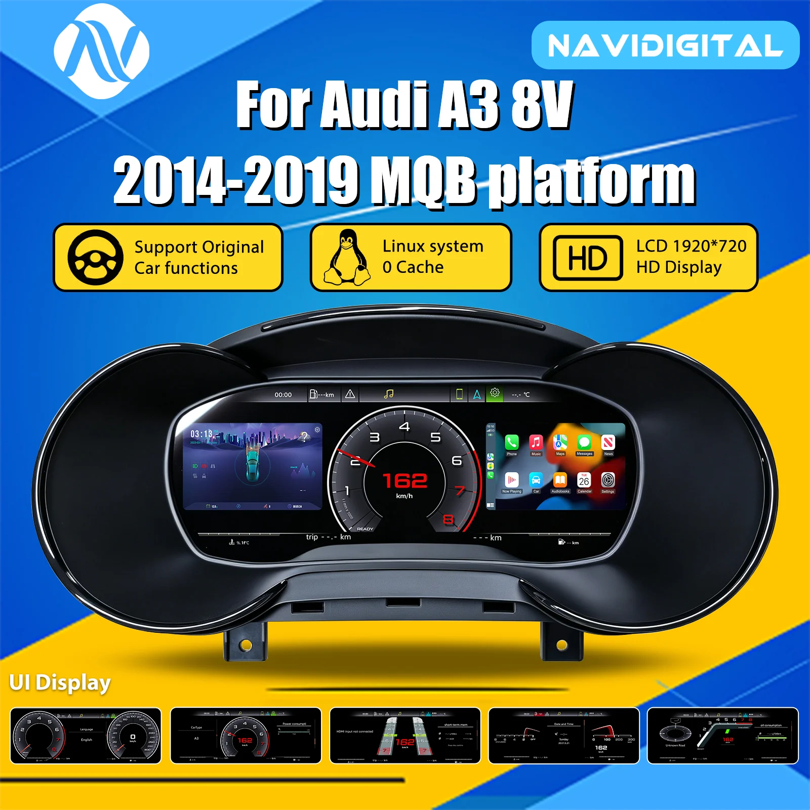Tableau de Bord Numerique Audi A3 8V 2014-2019 - vue de face - Becquet Voiture