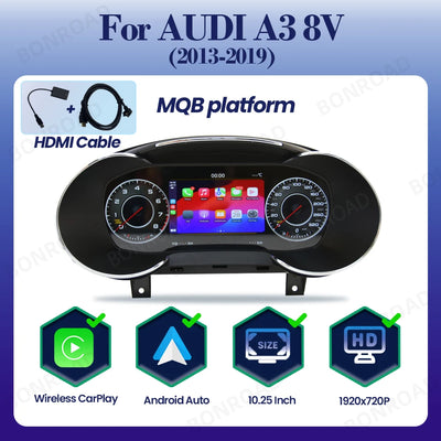 Tableau de Bord Numérique Audi A3 8V CarPlay Android Auto - vue rapprochée - Becquet Voiture