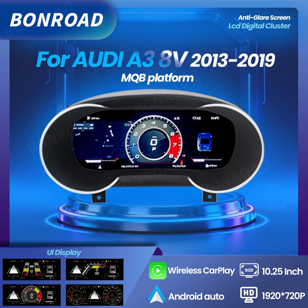 Tableau de Bord Numérique Audi A3 8V CarPlay - vue de face - Becquet Voiture