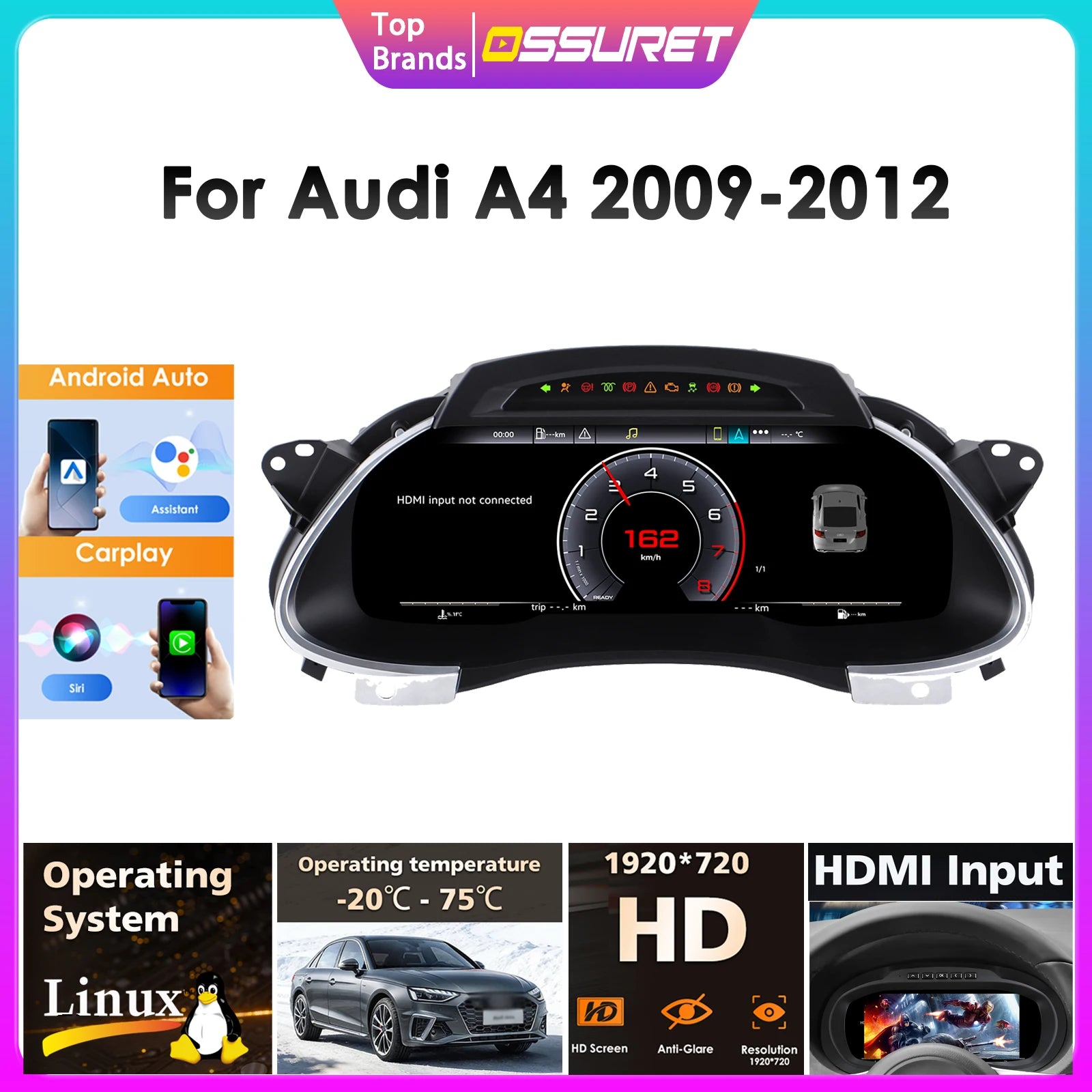 Tableau de Bord Numérique Audi A4 2009-2012 (réf. 2) - vue de face - Becquet Voiture