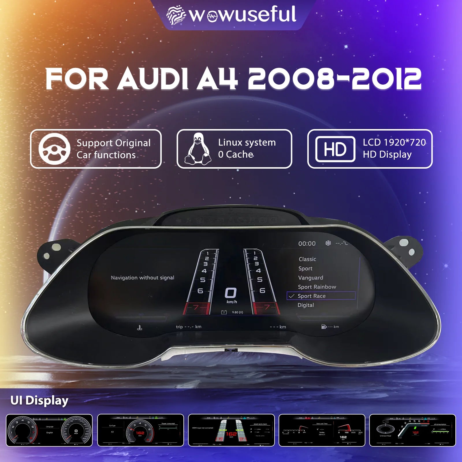 Tableau de Bord Numérique Audi A4 B8 2008-2012 - vue de face - Becquet Voiture
